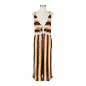 Runway 7 Striped Crochet Maxi Cardigan Vest Small Boho Hippie Festival Tie